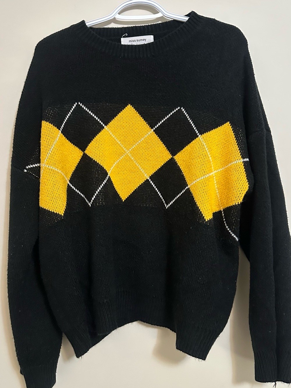 Black Sweater with Yellow Argyle Pattern